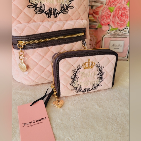 🎀🎀JUICY COUTURE PINK CLAYCHOCOLATE ROYAL MOMENT BACKPACK AND WALLET SET🎀🎀 - Picture 11 of 14